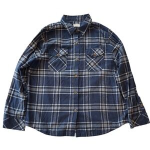 Frank by Frank And Oak Womens Plaid Flannel Shirt Top Navy XL Organic Cotton